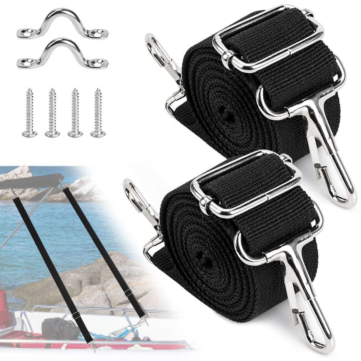 2x Adjustable for Bimini Boat Top Straps Loops & Snap Hook Stainless Steel
