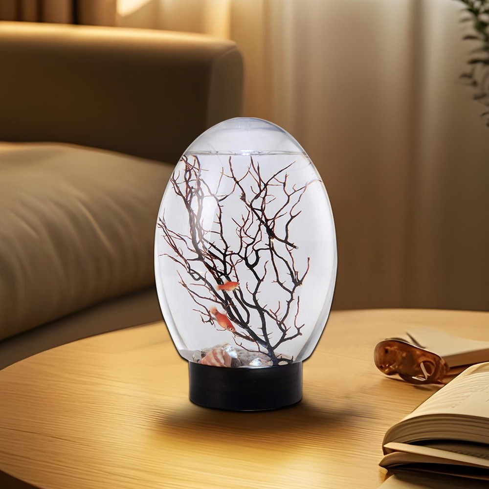 Aquarium Mini Fish Tank With LED Light Microlandscape For Tabletop