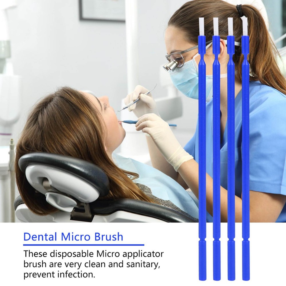 100 Pcs Dental Disposable Micro Applicator Brush Bendable Sticks (Blue)