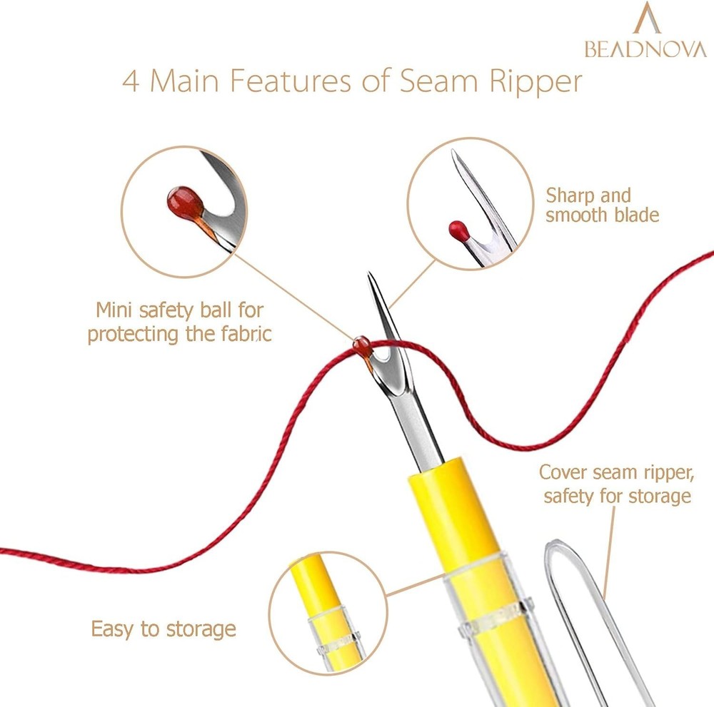 Delicate Fabric Seam Ripper Pack - 4 Assorted Colors with Protective Covers