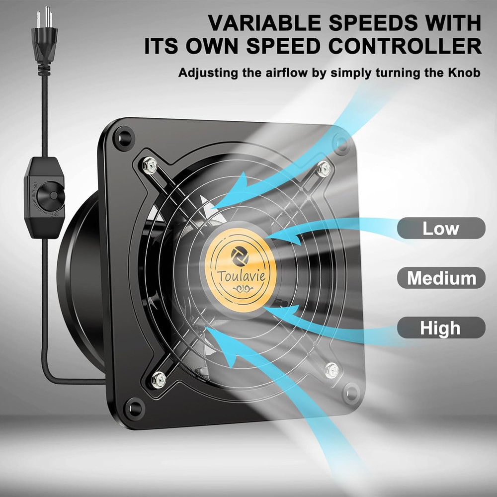 6 Inch Exhaust Fan, 308 CFM Vent Fan Wall Mounted with Variable Speed Controller