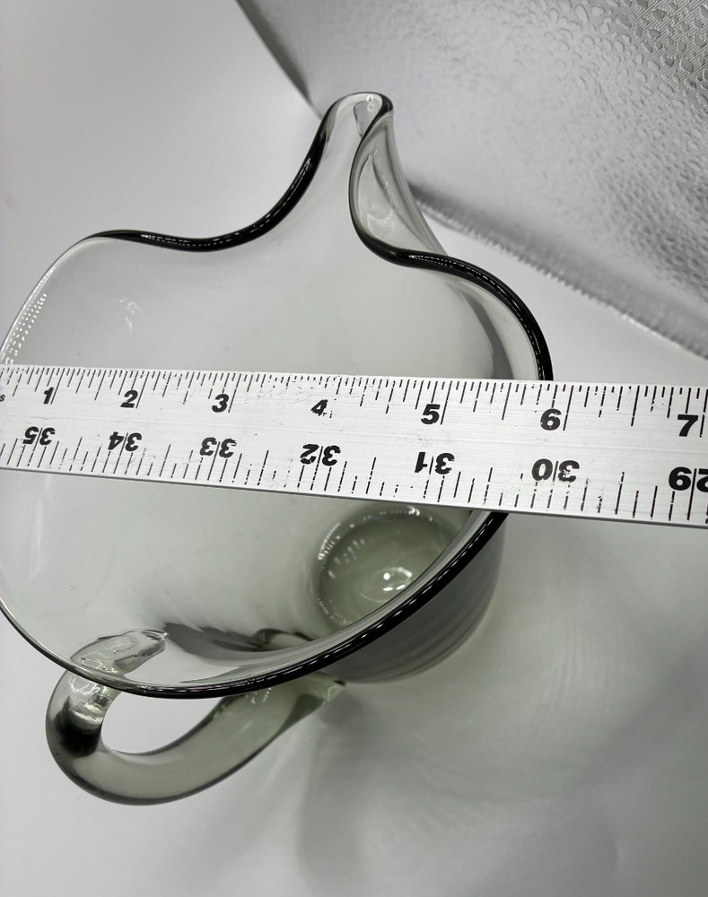 Glass Pitcher Hand Blown Smoke Artisan Made Gray