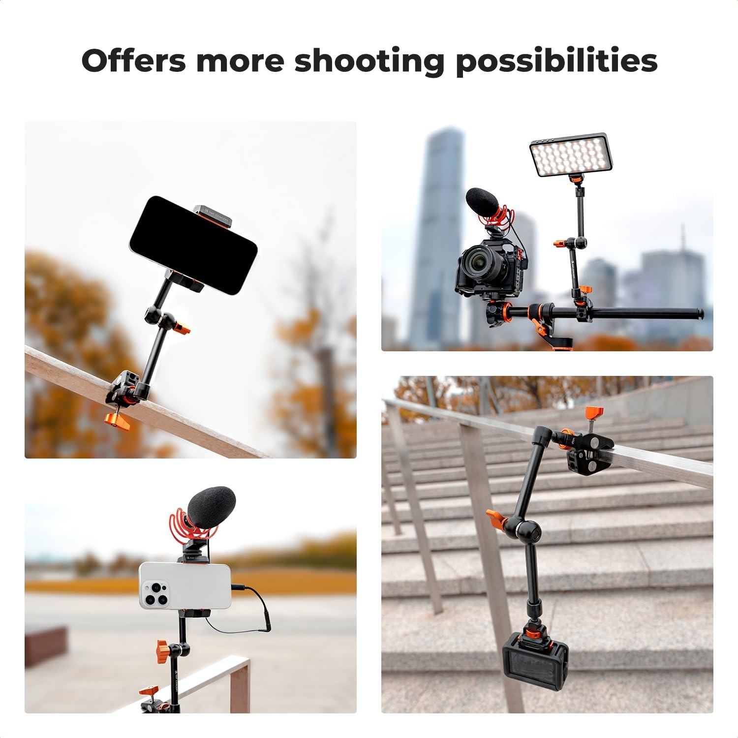 K&F CONCEPT 11" Magic Arm Clamp Kit Articulating Arm Camera Adapter for DSLR