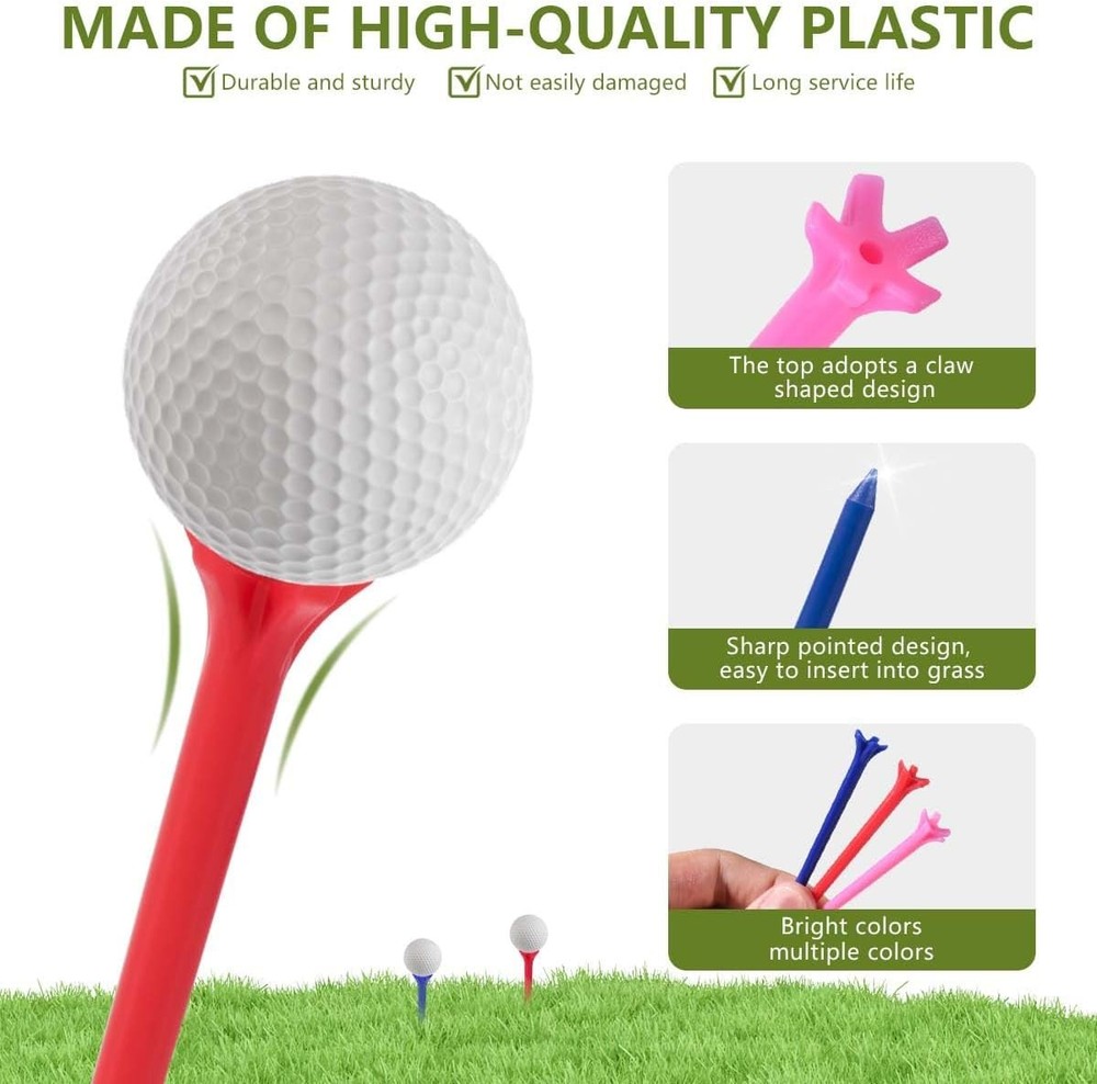 100 Pack Assorted Colors Professional Durable 2 3/4 Inch Plastic Golf Tees Bulk