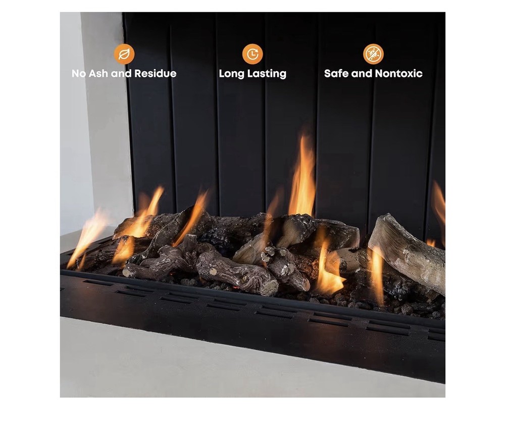 Ceramic Fiber Decorative Fireplace Logs, Brown Black Beige, Rectangle, Safe