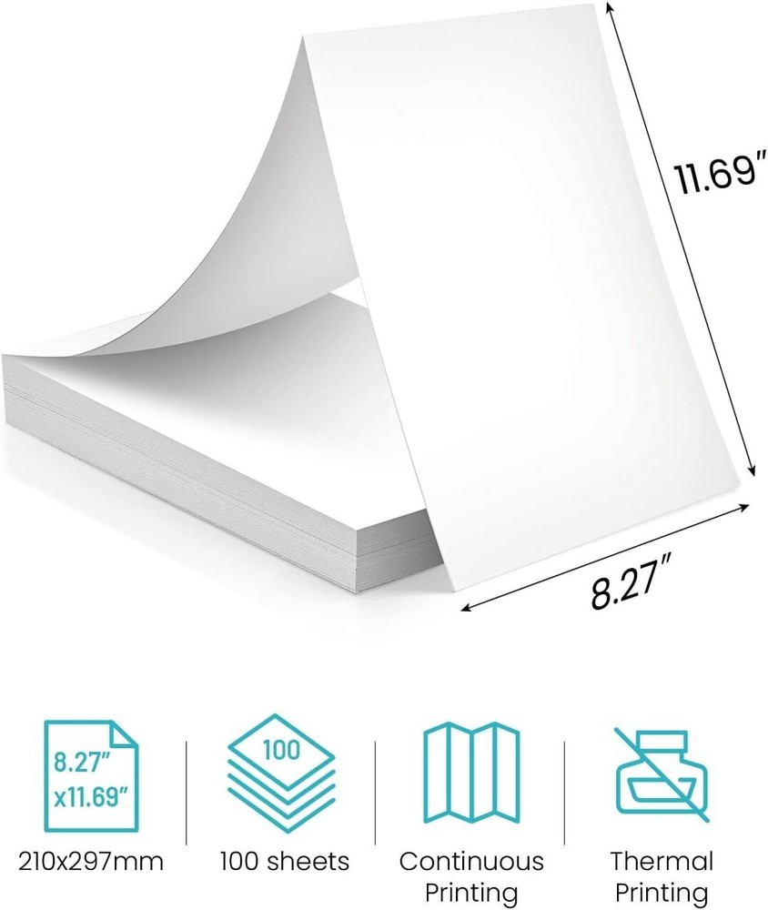 100PC Thermal Paper A4 Foldable for Portable Printer For Phomemo M08F HPRT MT800