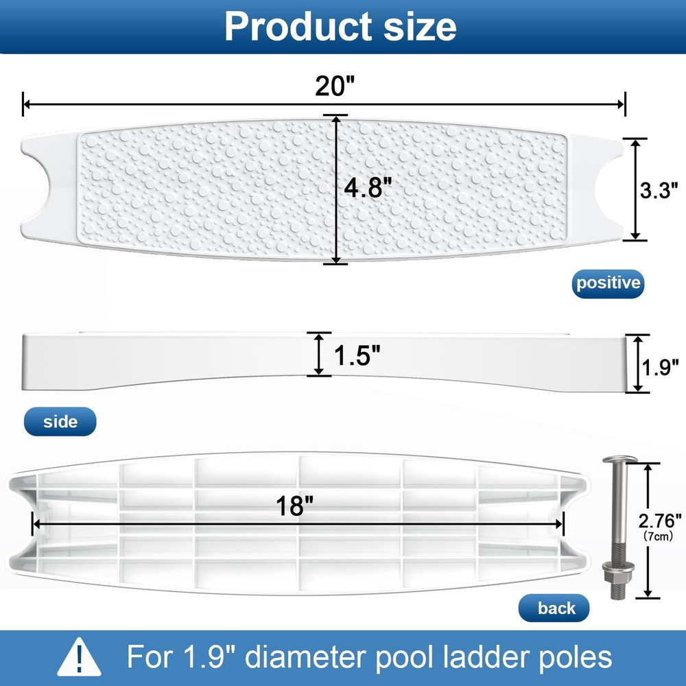 Pool Ladder Steps Replacement, (3-Pack) 18" Universal Heavy-Duty Molded Plast...