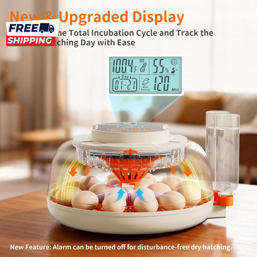 18 Egg Incubator 2 Egg Trays Automatic Egg Turning with Auto Stop Humidity Contr