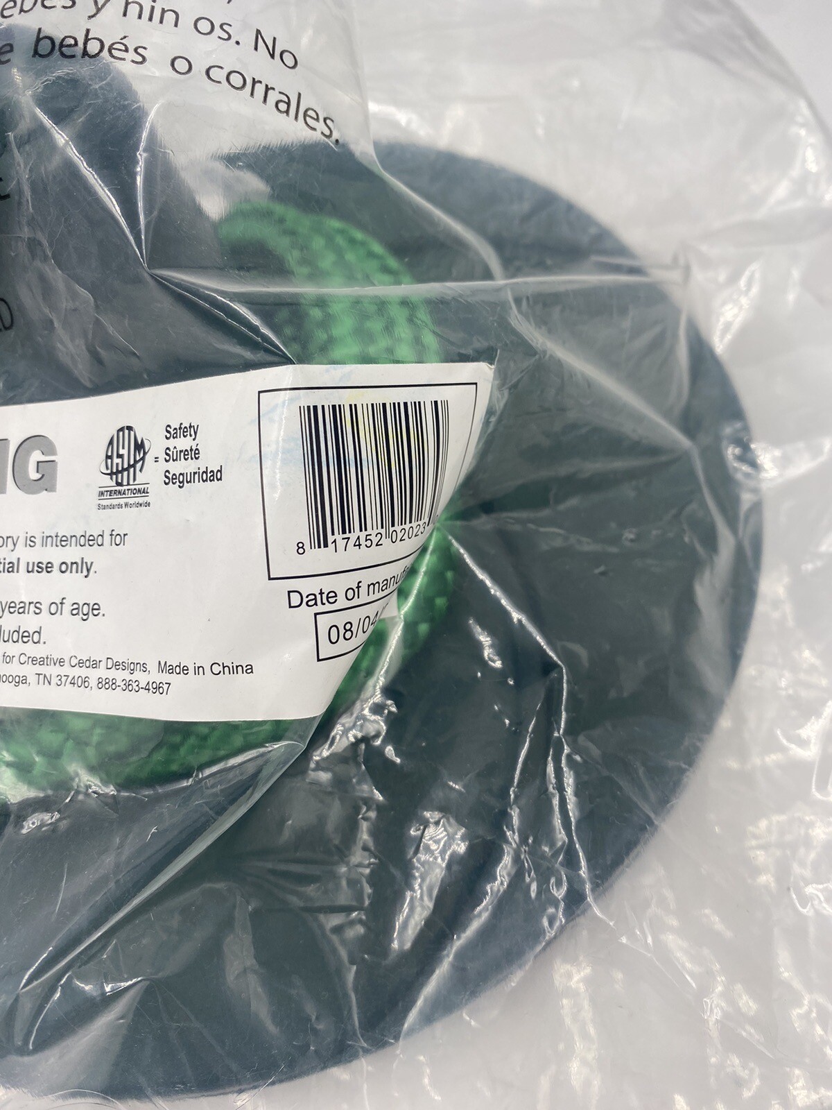 Creative Cedar Green Disc Swing with Rope Swing Set Play Set with Hardware