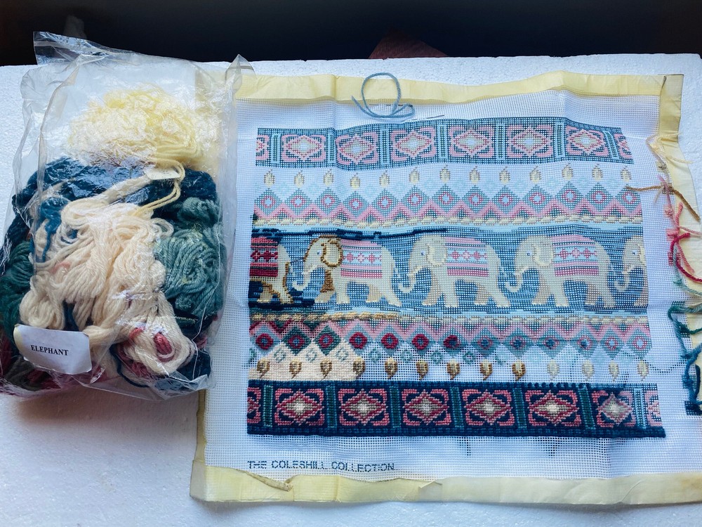 Coleshill Collection Needlepoint Kit Elephant Boho MCM Multicolor 11” By 14.5”
