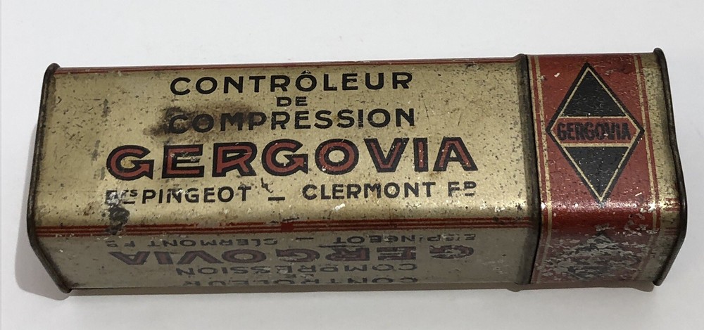 Antique Gergovia Compression Tester Tin Container Michelin