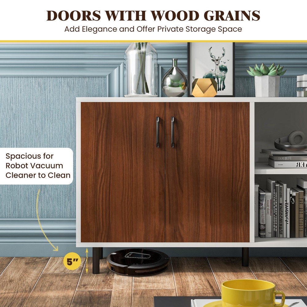 Modern Buffet Sideboard Kitchen Storage Cabinet w/ 2 Doors & Open Compartments