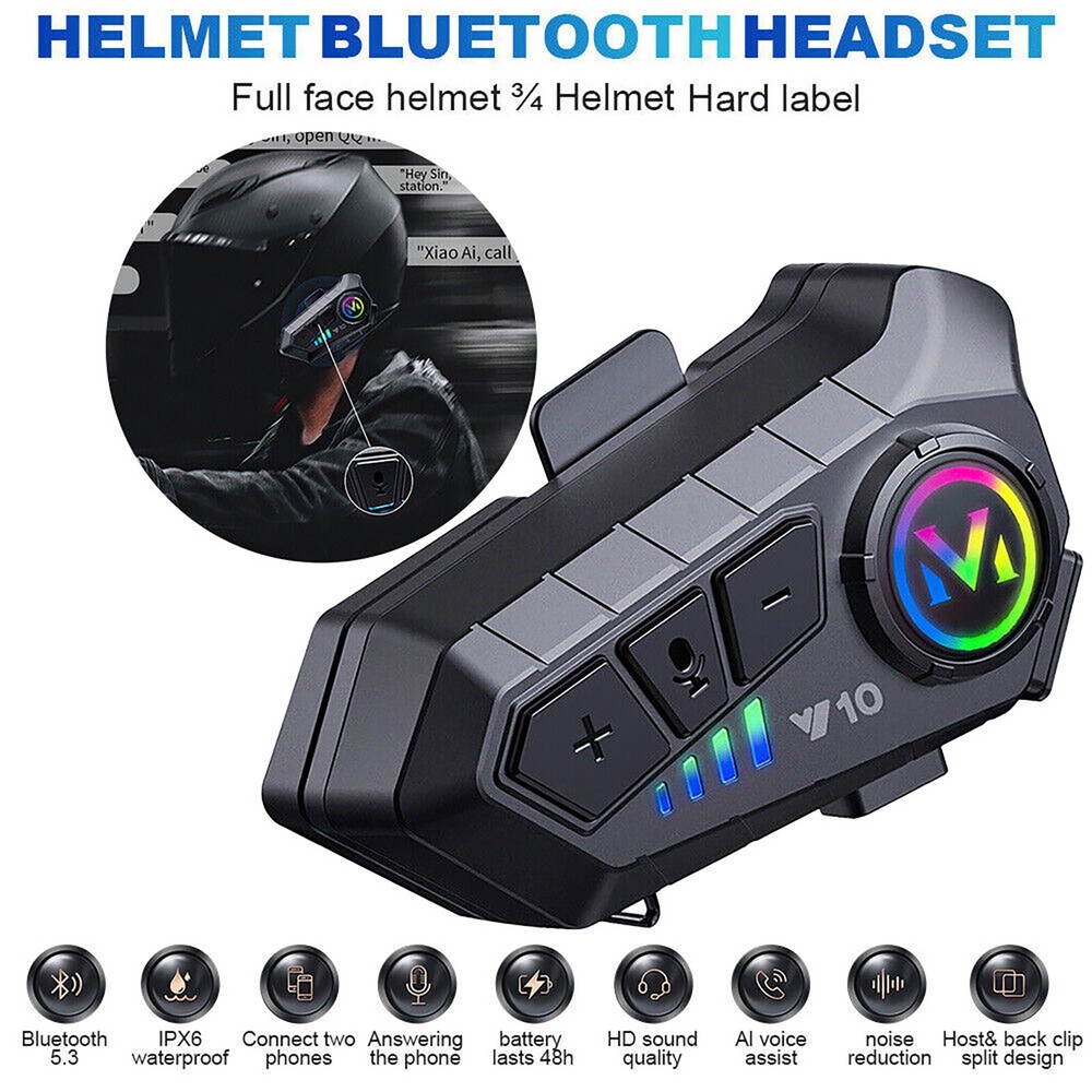 Waterproof Bluetooth 5.3 Bilateral Stereo Wireless Motorcycle Helmet Headset