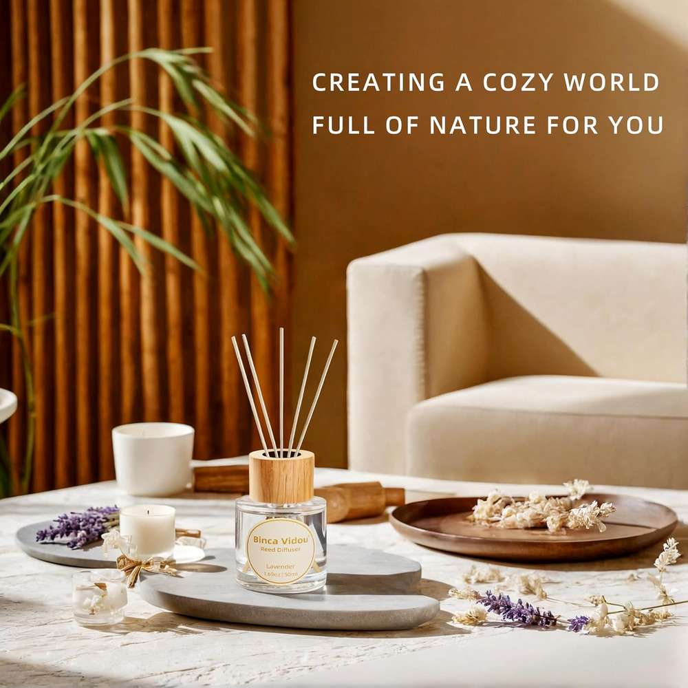 Reed Diffuser Set, Lavender & Vanilla Natural Scent Oil Diffusers with Sticks f