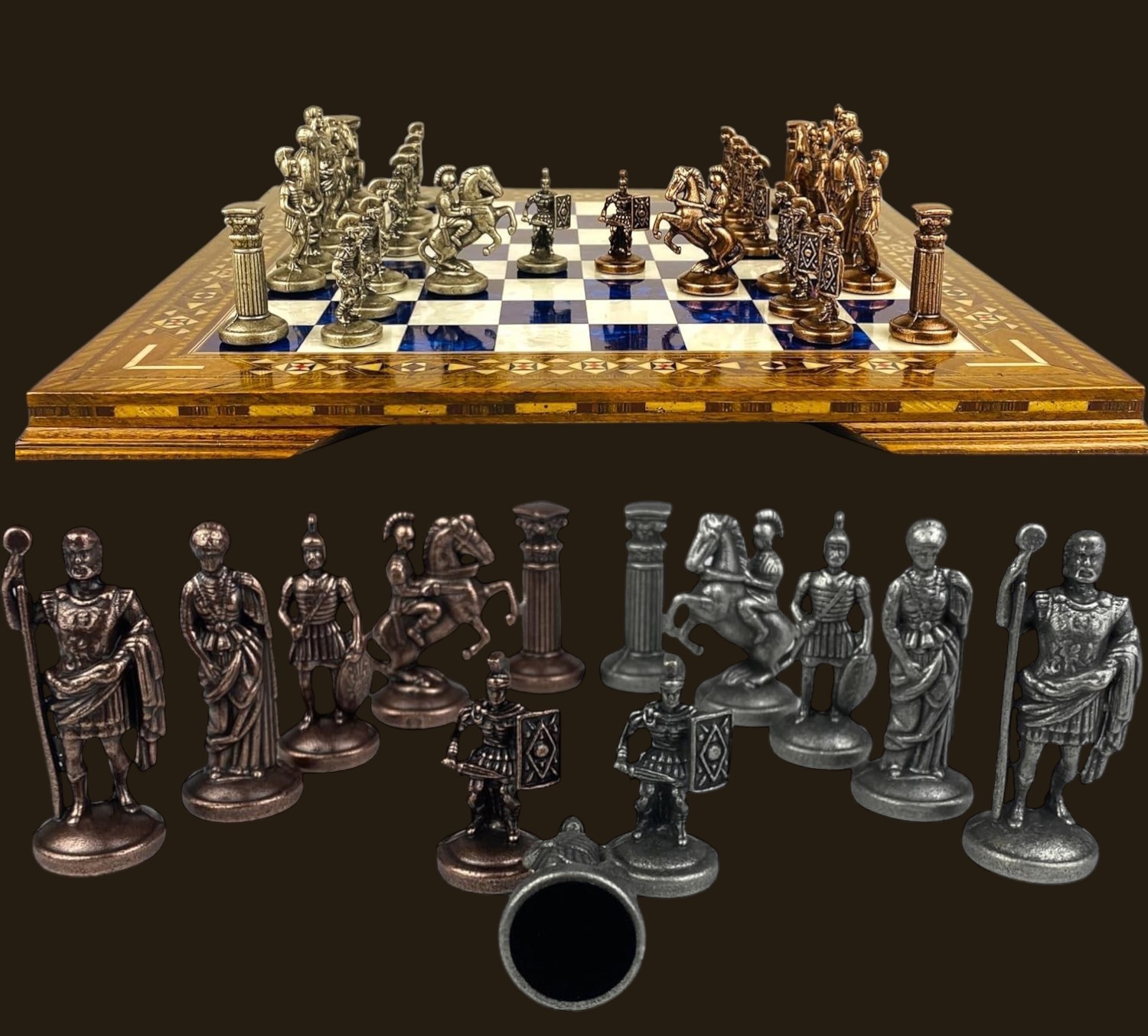 Chess Set Handmade Roman Empire Bronze Pieces Inlaid Board - Christmas Gift🎁