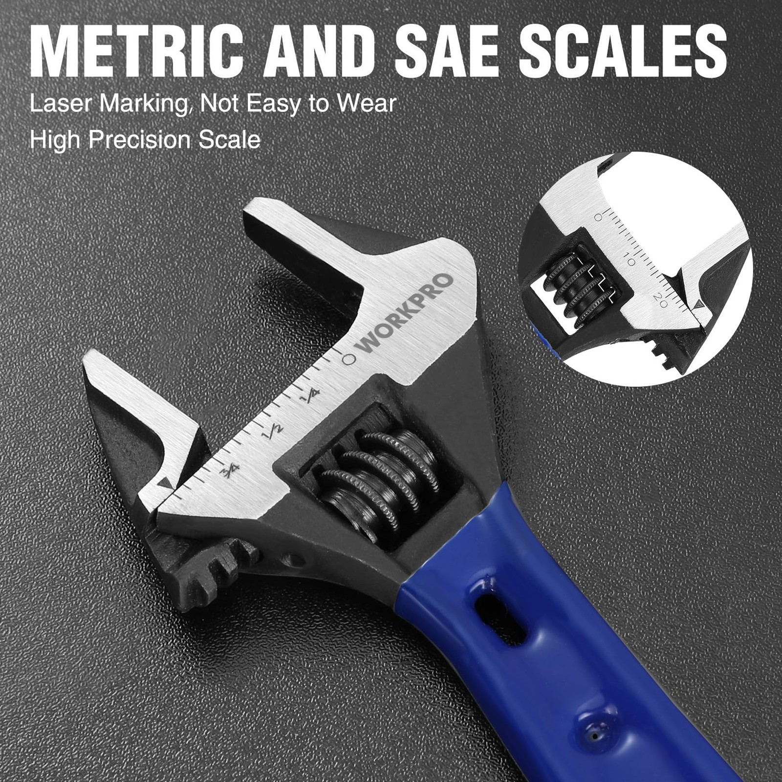 WORKPRO 4-inch Stubby Adjustable Wrench Extra Wide Jaw Opening Wrench Metric/SAE