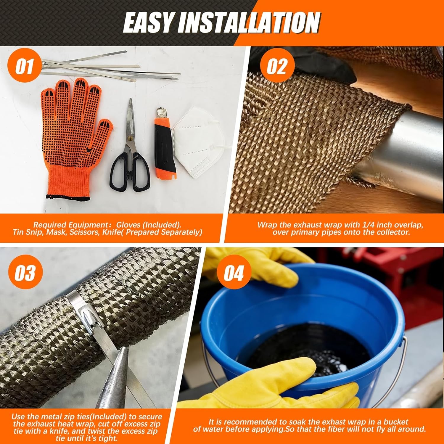 Exhaust Heat Wrap Shield, 2" x 50' Fiberglass Heat Wrap for Exhaust Pipes, Heade