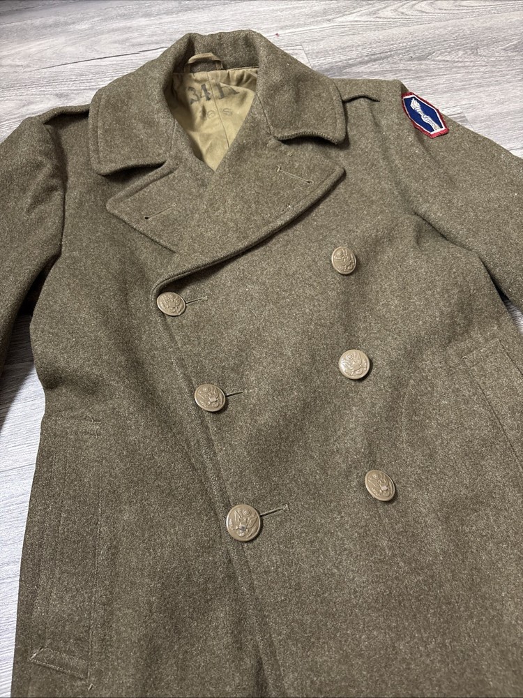 ORIGINAL WWII US ARMY WINTER M1938 GREATCOAT OVERCOAT- 34R + Gloves Handkerchief