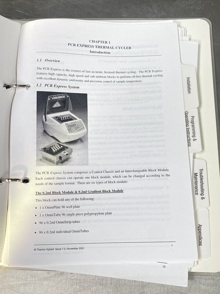 Thermo Hybaid PCR Express Thermal Cycler 2001 - Users Guide /Instructions Book