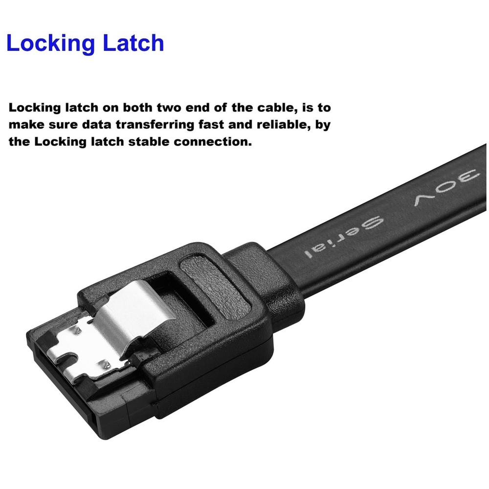 15-Inch SATA Cable V3.0 - 3 Pack Braided 6Gbps Data Transfer with Locking Latch