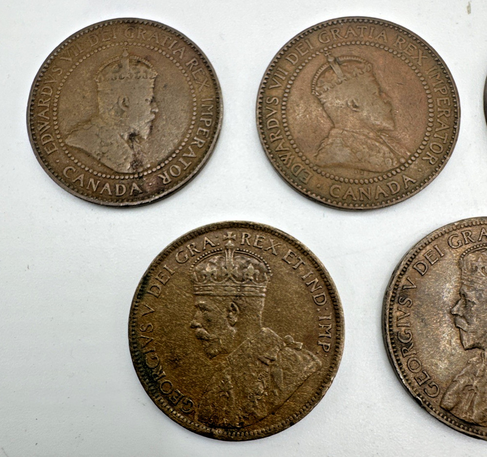 Qty 5 CANADIAN LARGE CENTS 1908-1920