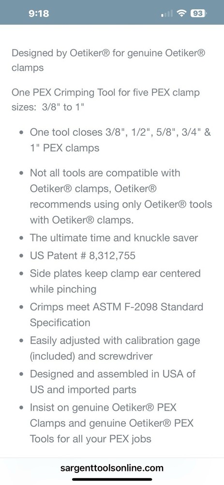 Oetiker 14100069 Pex Clamp Tool