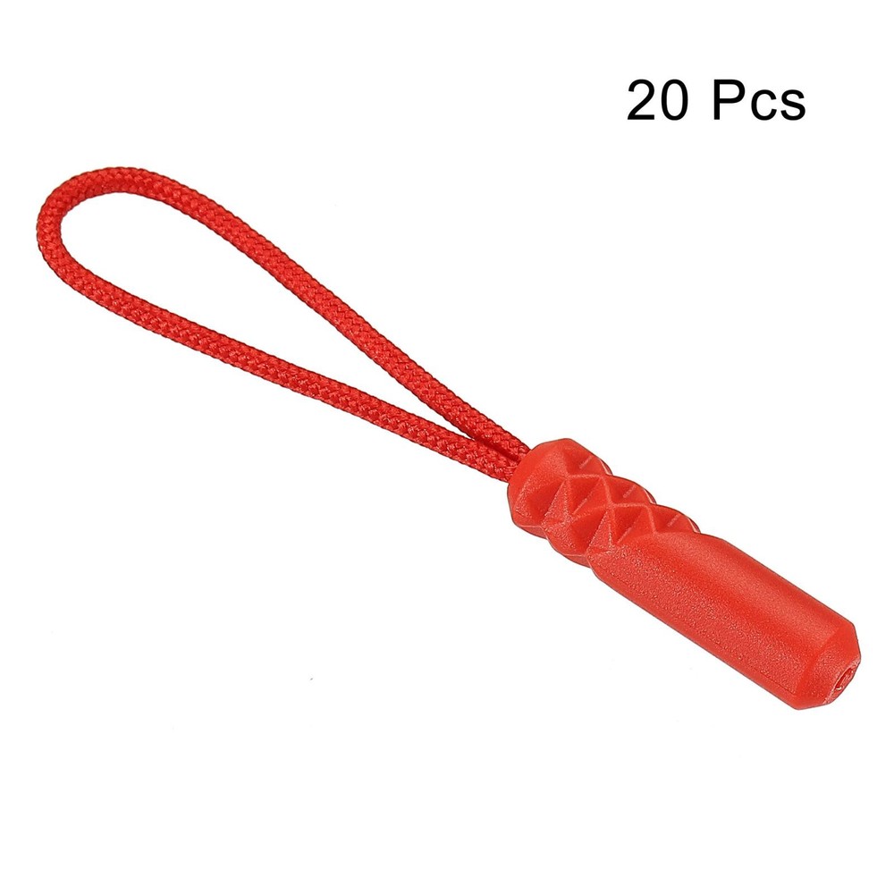 Zipper Pulls Extension Handle Cord, 20 Pack Plastic Cylindrical Head, Red