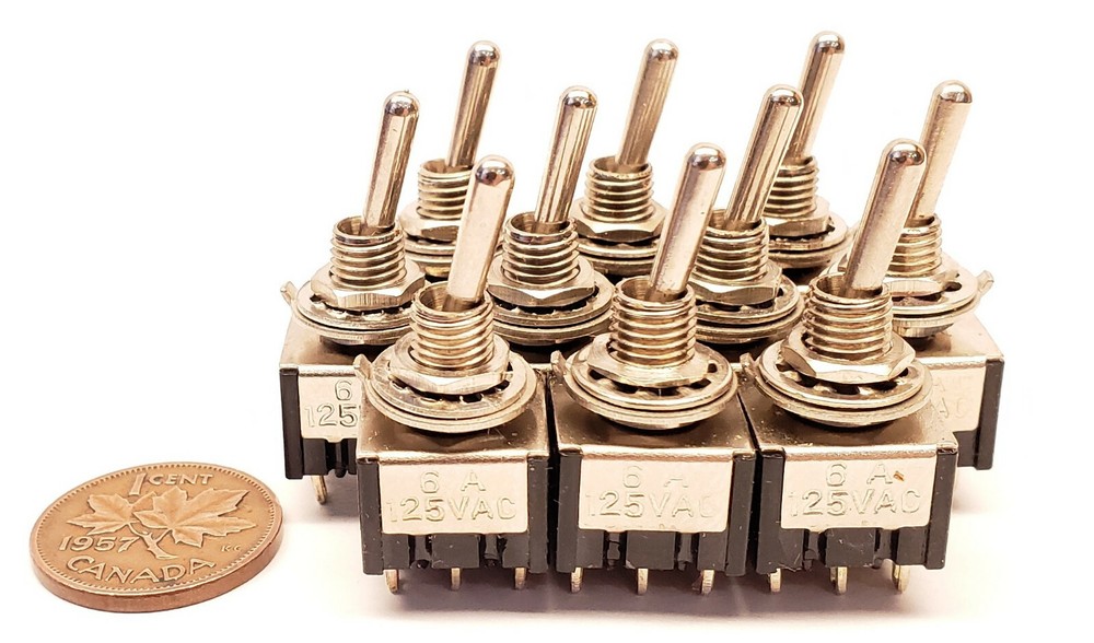 10 Pack DPDT Toggle Switch 6A 125VAC Break Before Make Hole Mount ON-ON NC NO