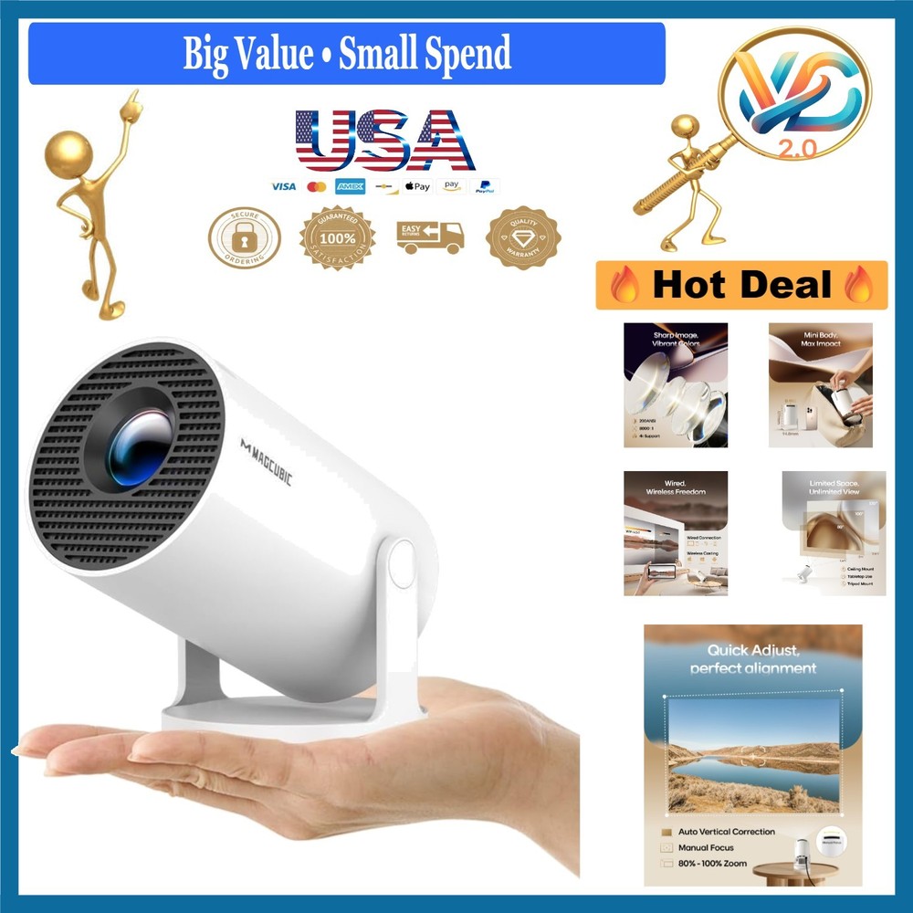 HY300Pro 2026 Mini Projector WiFi Bluetooth 4K Support Portable 110"