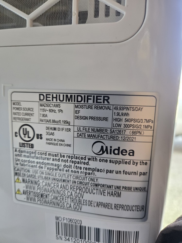 Midea 4,500 Sq. Ft.Dehumidifier (White)