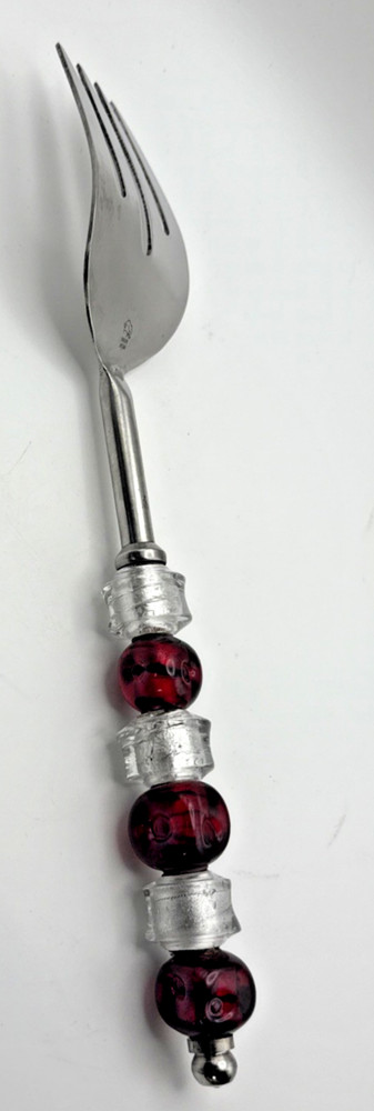 Beaded Serving Set Red White Stainless Pampered Chef 4 pc set Spoon Fork Knife