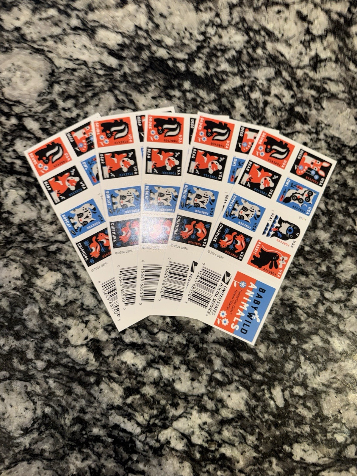 2025 USPS SHEET OF 20 FIRST CLASS LETTER STAMPS BABY WILD ANIMALS 78¢