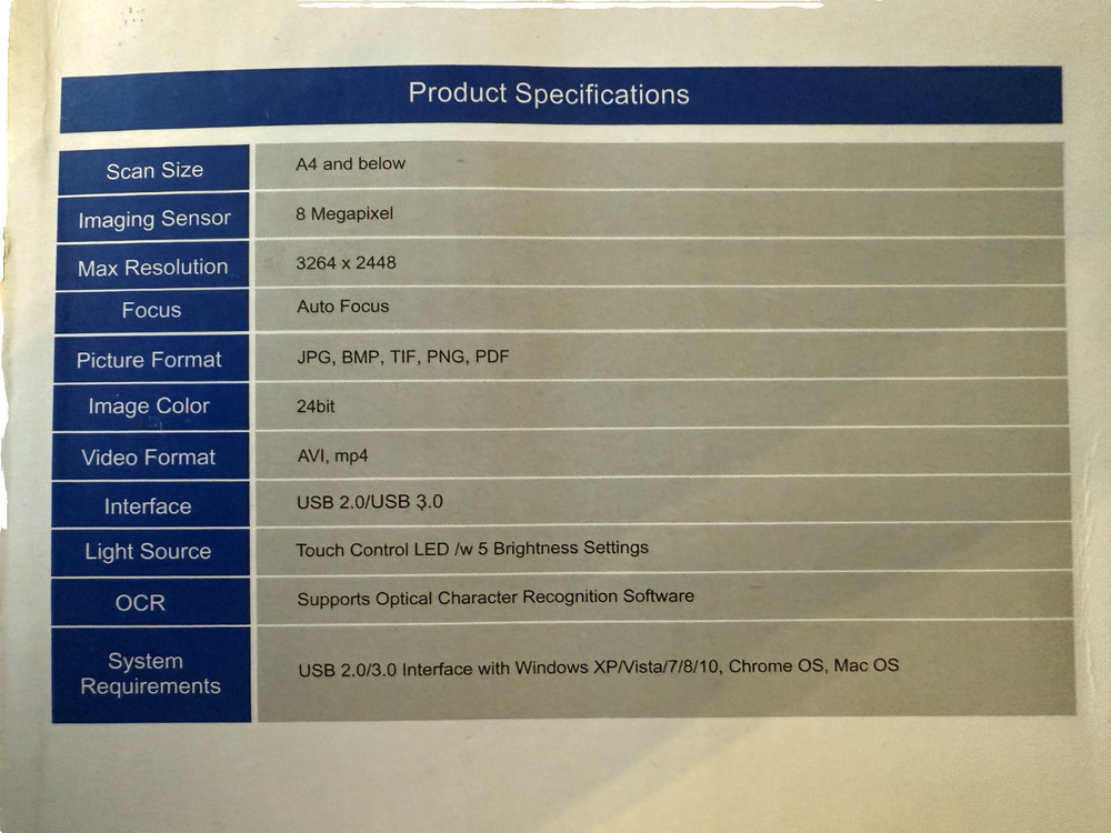 NEW - Y913AF Standard Version 8MP Document Camera 20FPS