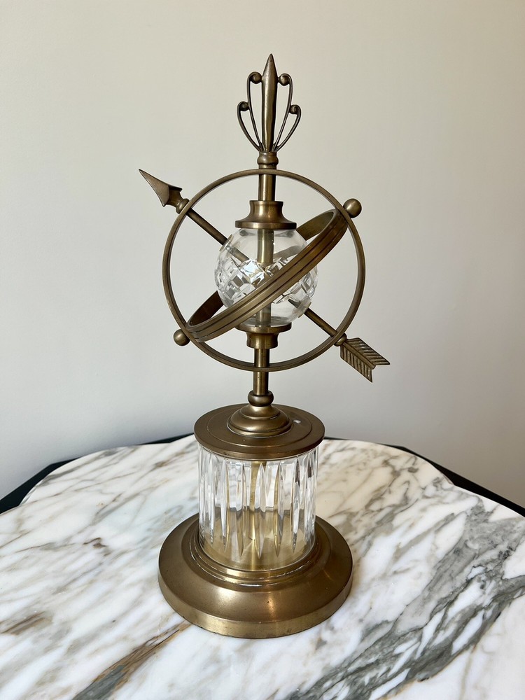 Vintage Brass Crystal Glass Armillary Globe Sphere Decorative