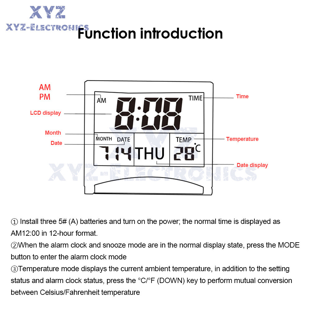 Digital Travel Alarm Clock Foldable Calendar Temperature Timer LCD Clock