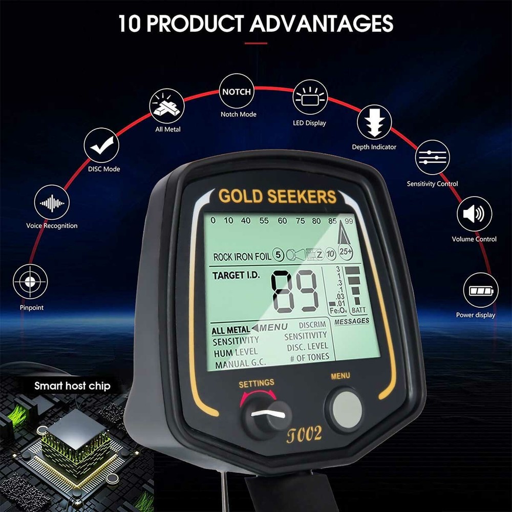 Metal Detector Waterproof High Accuracy , 15" Detection Depth, Pinpoint & Disc