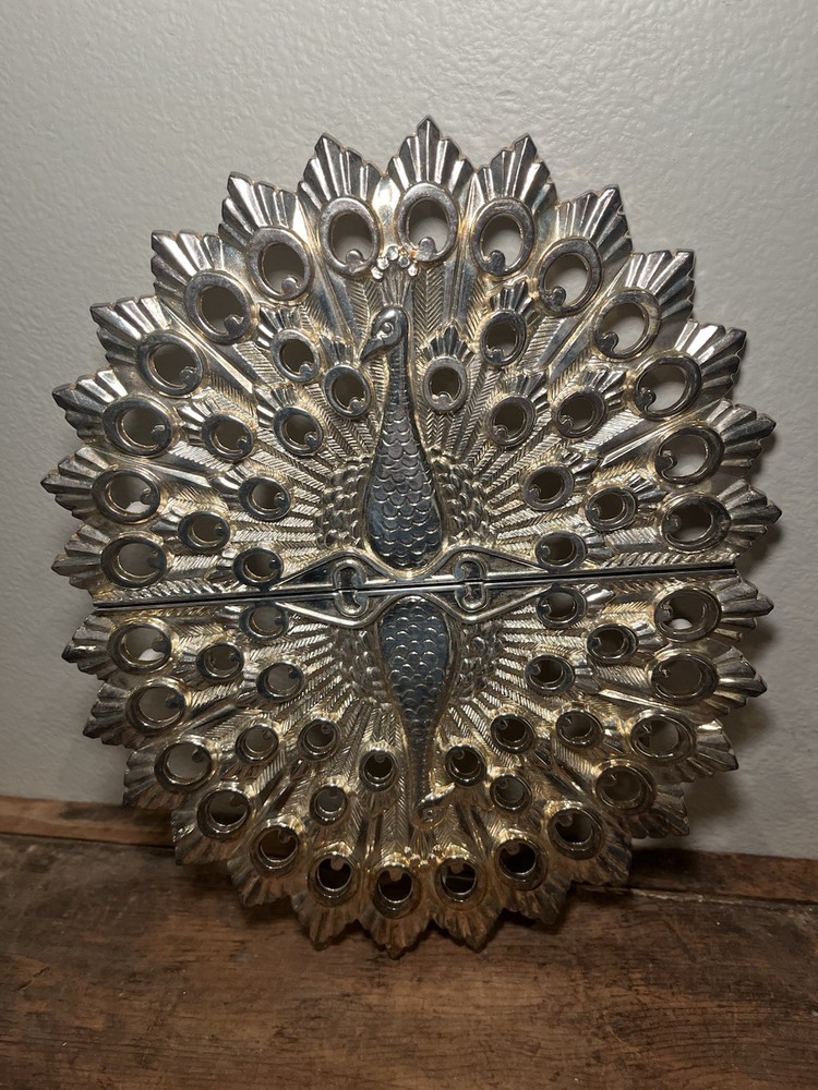 Art Deco Silverplated Zinc PEACOCK TRIVET Godinger, Expandable with Original Box