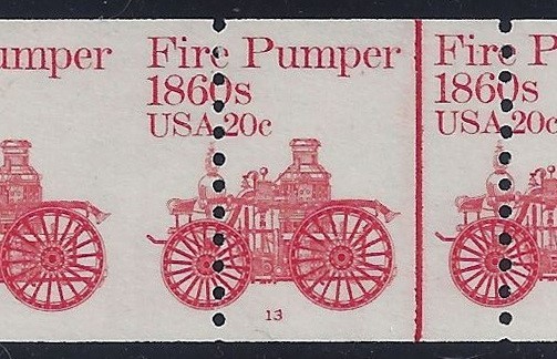 1908 - 20c Nice Misperf Error / EFO PNC5 #13 "Fire Pumper" Mint NH