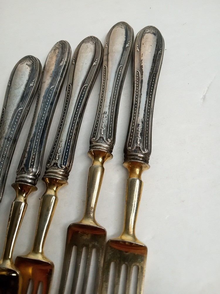 ANTIQUE .800 Silver Handled Forks & Knives Set 12 Pc.