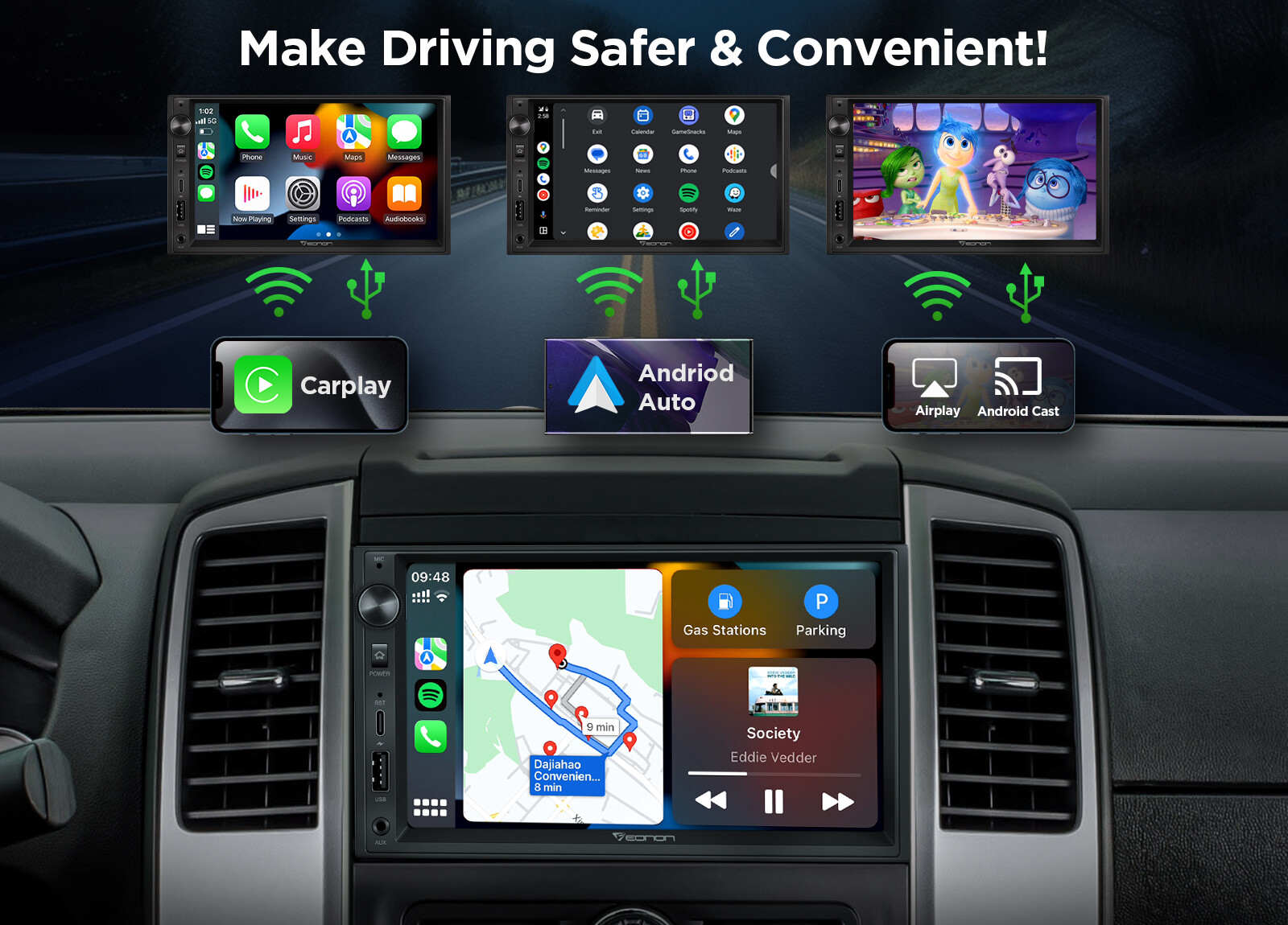 Universal 7" Car Stereo Double DIN Android 13 GPS Navi Navigation CarPlay Radio