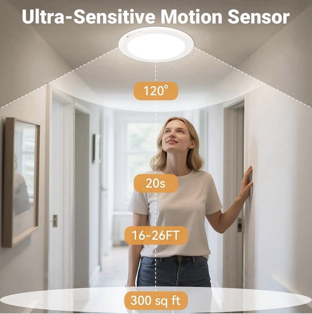 Rechargeable Motion Sensor Ceiling Light LED Remote Closet Hallway 7.5”