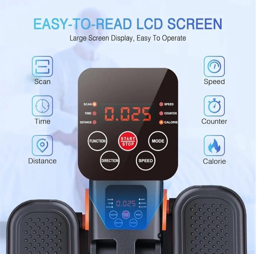 Electric Elliptical Machine Black/Orange LCD Display Remote Compact Quiet