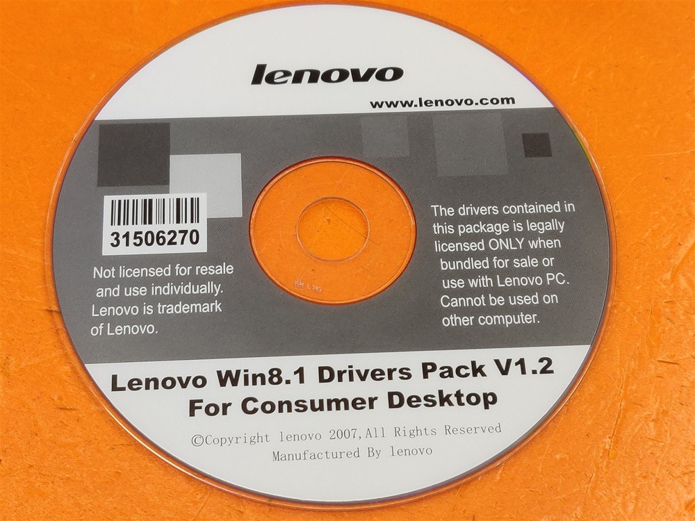 ⭐️⭐️⭐️⭐️⭐️ PC Software - 2007 Lenovo Win8.1 Desktop Drivers Pack V1.2 CD Disc