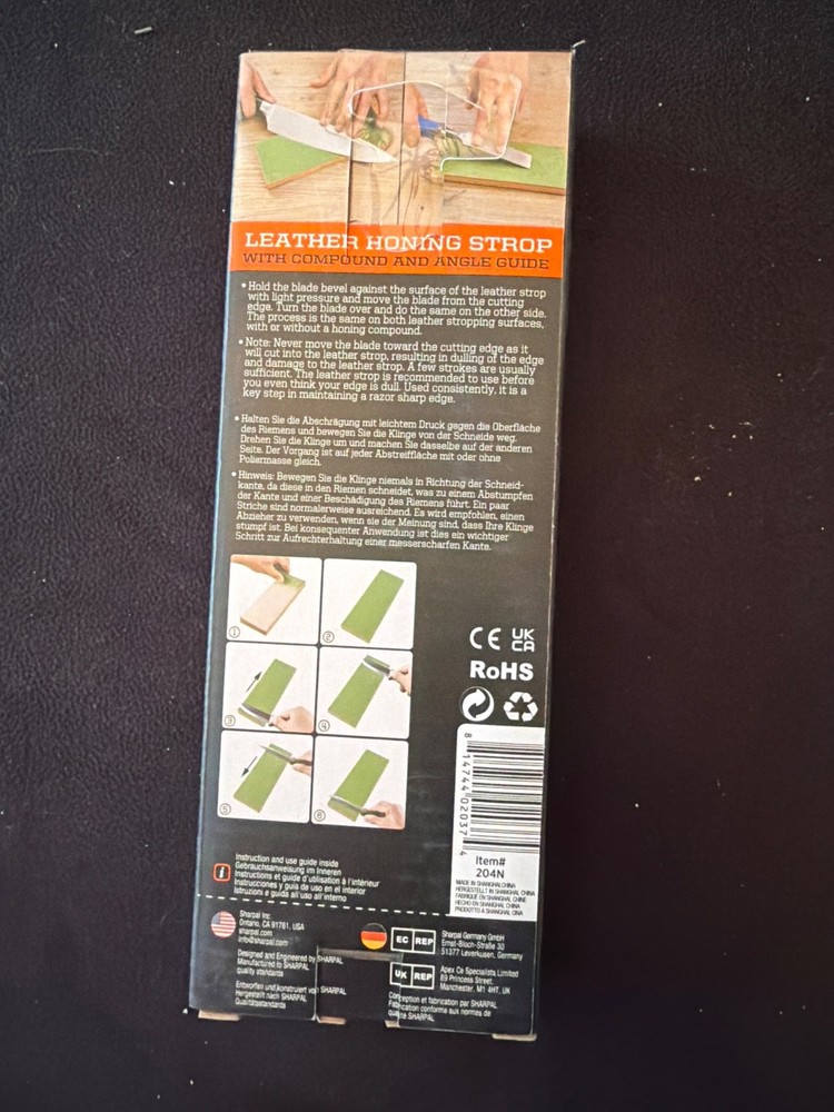 SHARPAL 8"x3" Honing Leather Strop with 2 Oz. Polishing Compound & Angle Guide