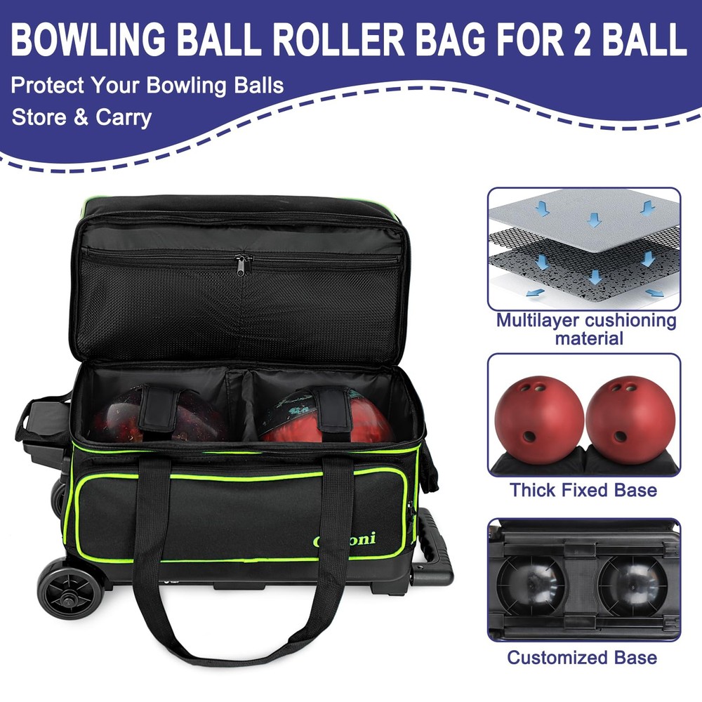 Goloni Double Roller 2 two bowling ball bag with wheels with Separate Shoe Compa