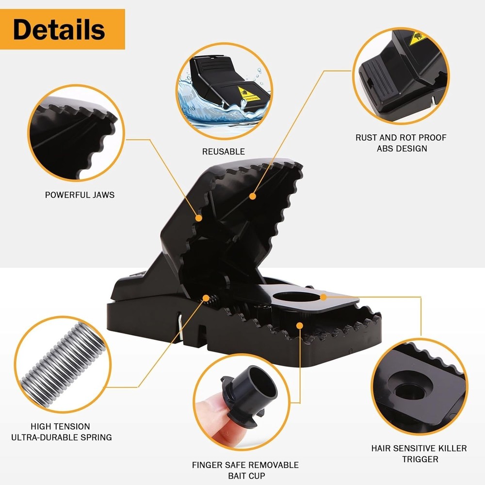 Reusable Large Mouse Traps - Easy Setup 6 Pack for Quick Rodent Elimination