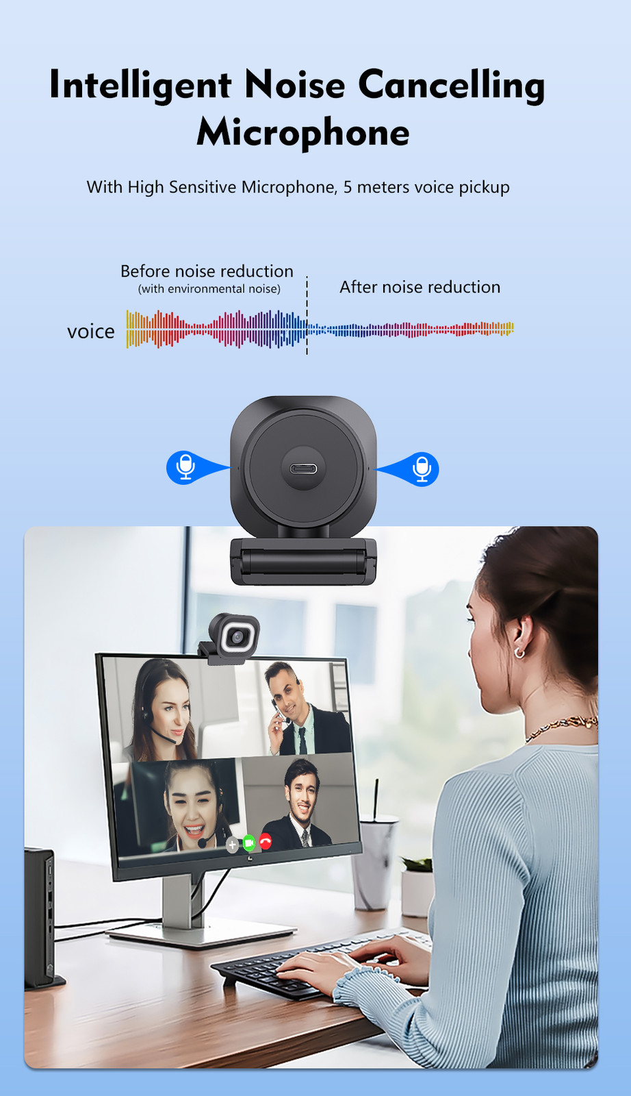 TOALLIN 4K PDAF Webcam,Built-in Ring Light & Remote,Dual Mics,Wide Compatibility