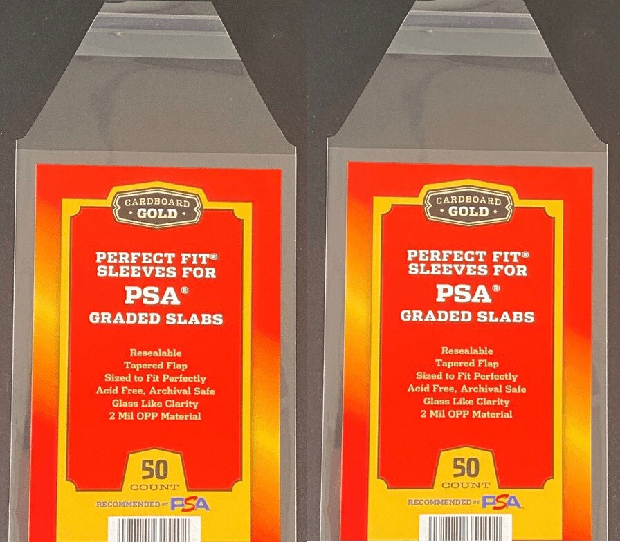 100 Cardboard Gold Perfect Fit Graded Slab Card Sleeves w/PSA Logo Fast Ship