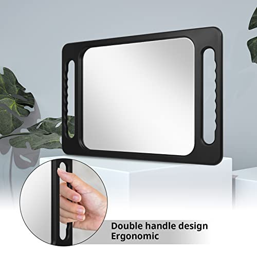 Large Rectangular Hand Mirror with Double Handle - Drop-Proof, Salon Quality, 16