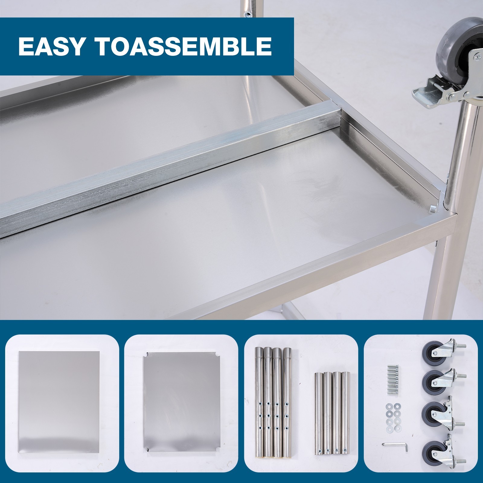 Stainless steel work prep table on wheels 48x24 inches for kitchen or garage